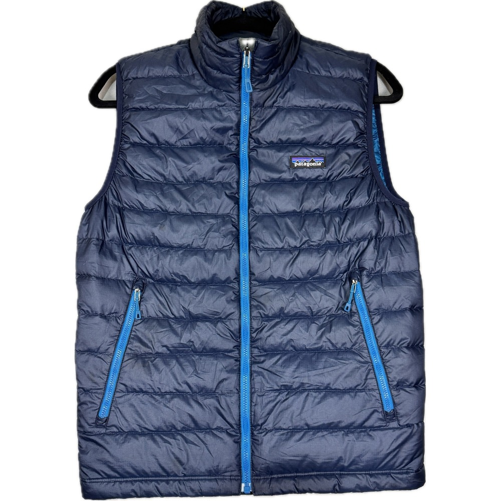 Patagonia Down Puffer Vest Men Small Navy Blue Quilted Full Zip Pockets